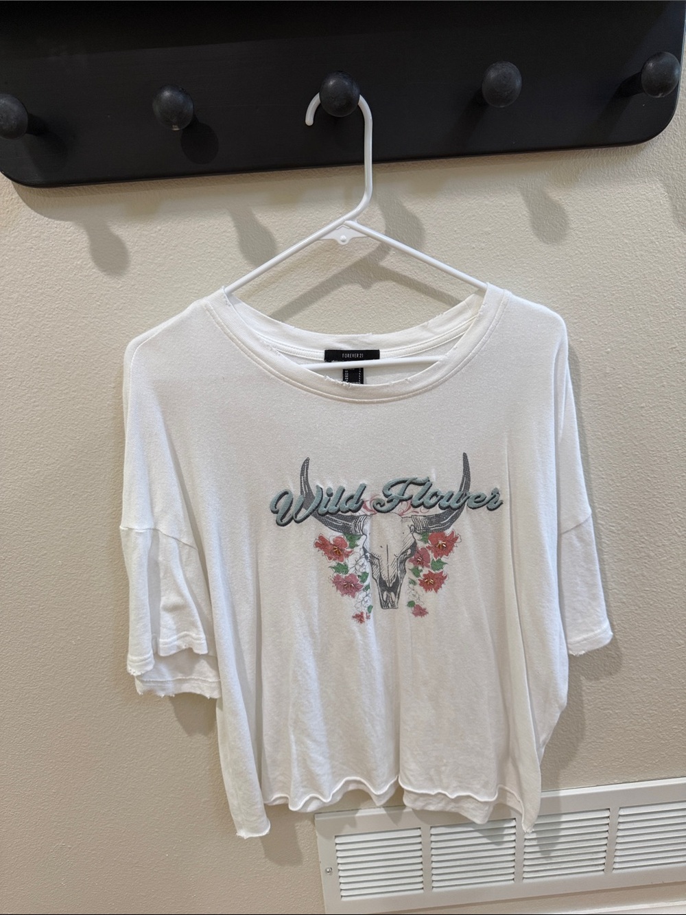 Forever 21 White Wild Flower Graphic Crop Tee with Floral Skull